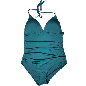 primark NWT green rushed satin type halter swim suit size 8